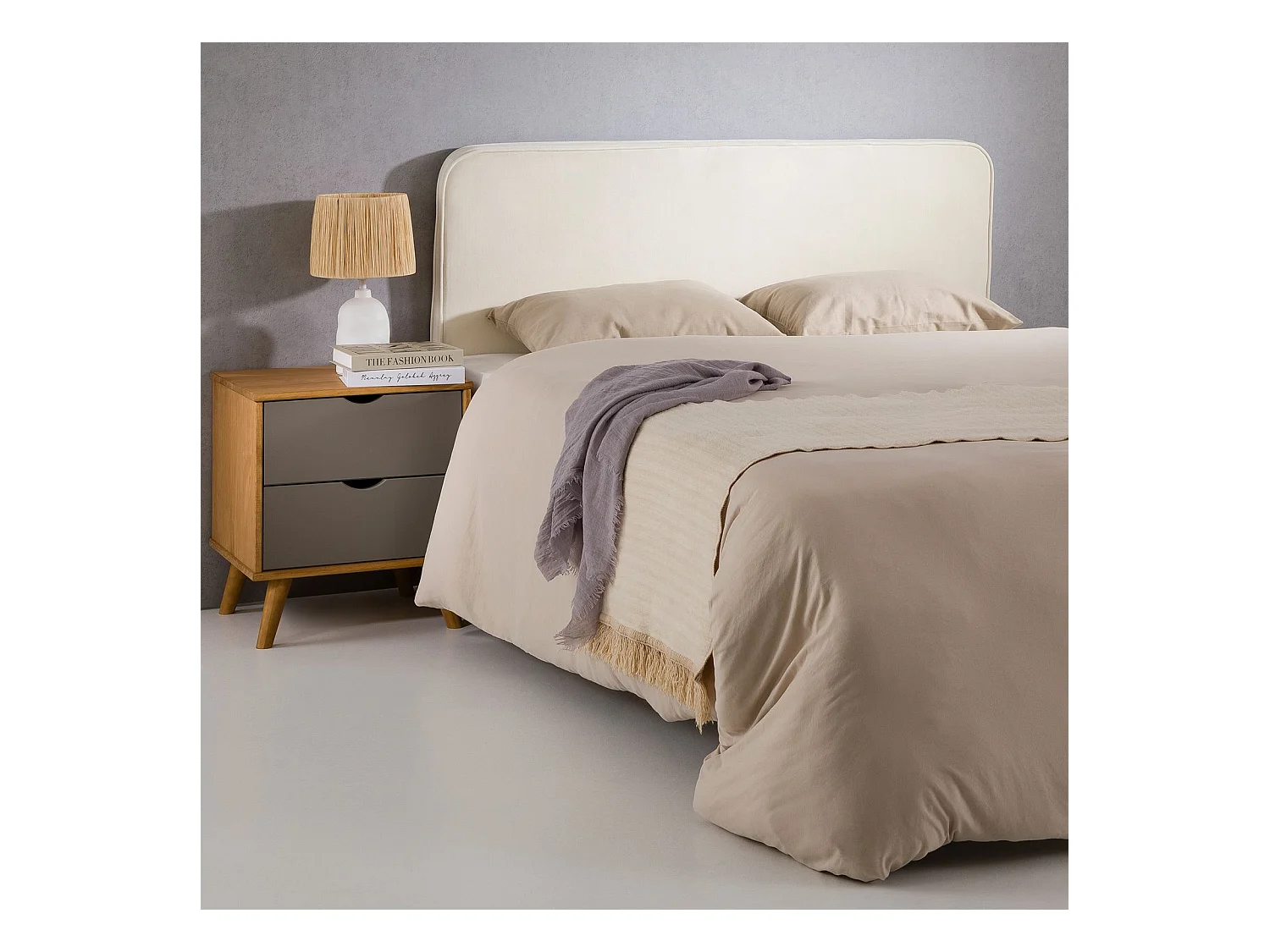 Tête de lit CELIA 120, En tissu rembourré, Fixation murale Design arrondi moderne, Pour lit 120 cm ou moins, Blanc crème