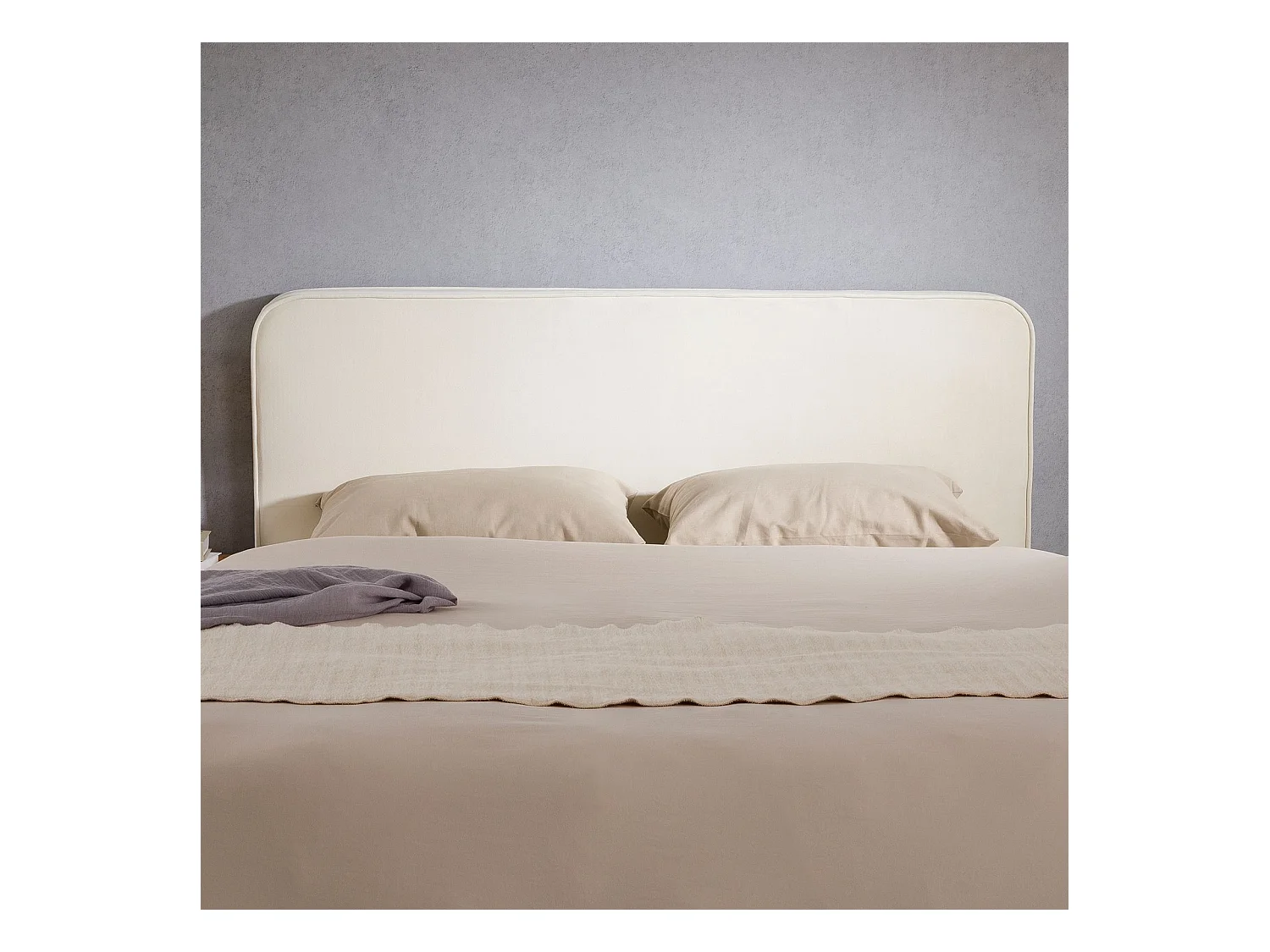 Tête de lit CELIA 120, En tissu rembourré, Fixation murale Design arrondi moderne, Pour lit 120 cm ou moins, Blanc crème