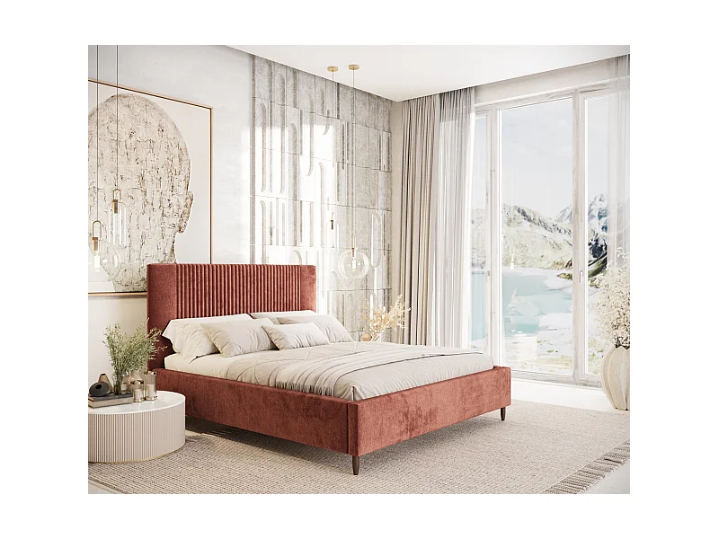 Polsterbett Etero - 160 x 200 cm - Chenille-Stoff - kupferfarbe