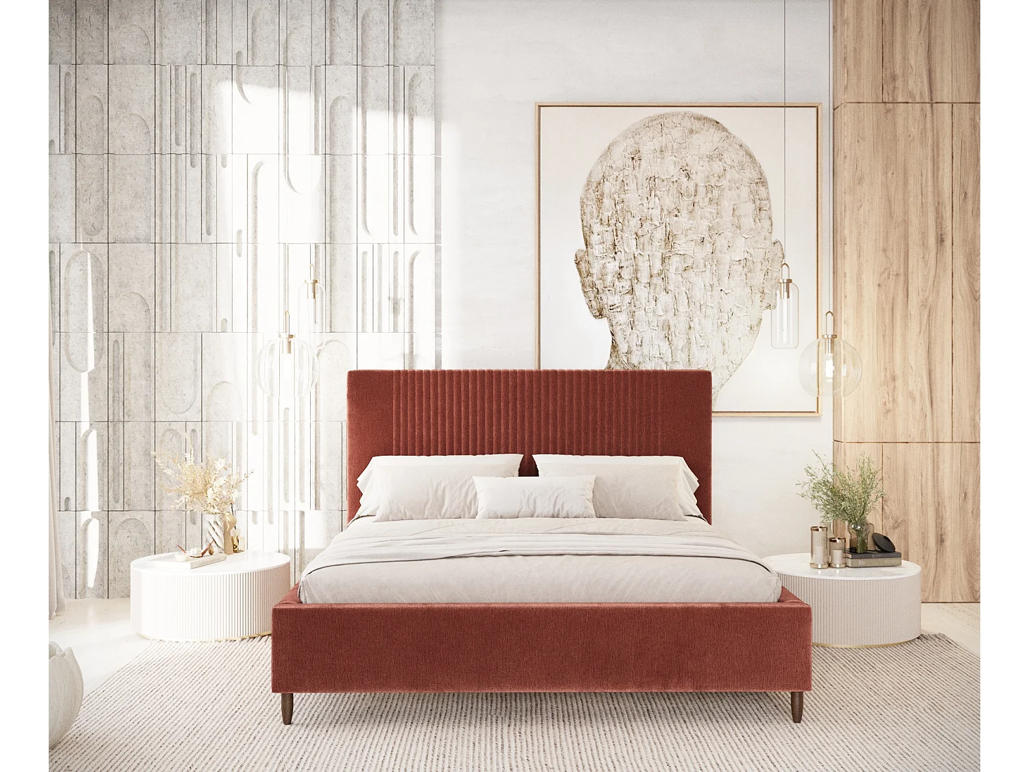 Polsterbett Etero - 160 x 200 cm - Chenille-Stoff - kupferfarbe