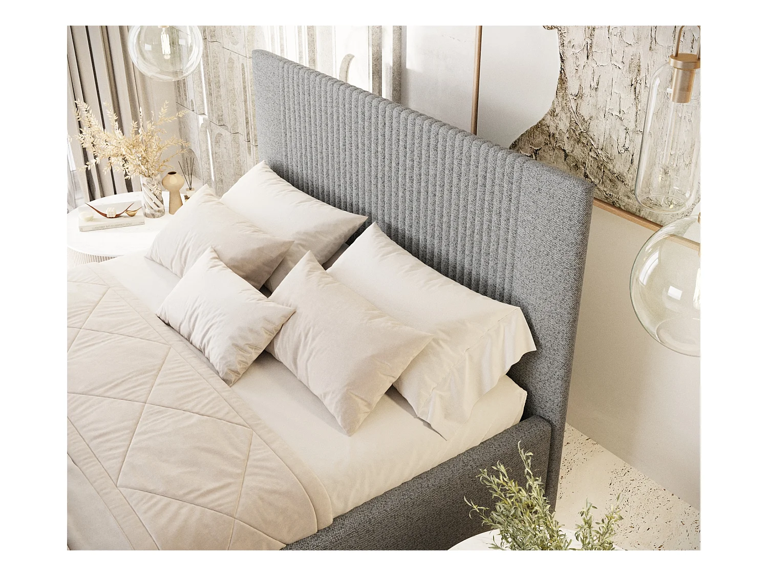 Polsterbett Etero - 120 x 200 cm - Webstoff - grau