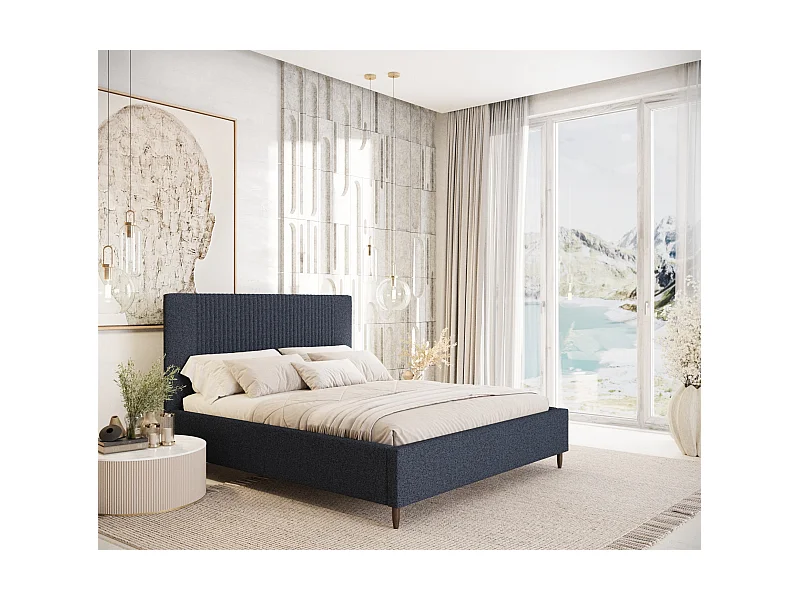 Łóżko tapicerowane Etero - 180 x 200 cm - tkanina pleciona - granatowy