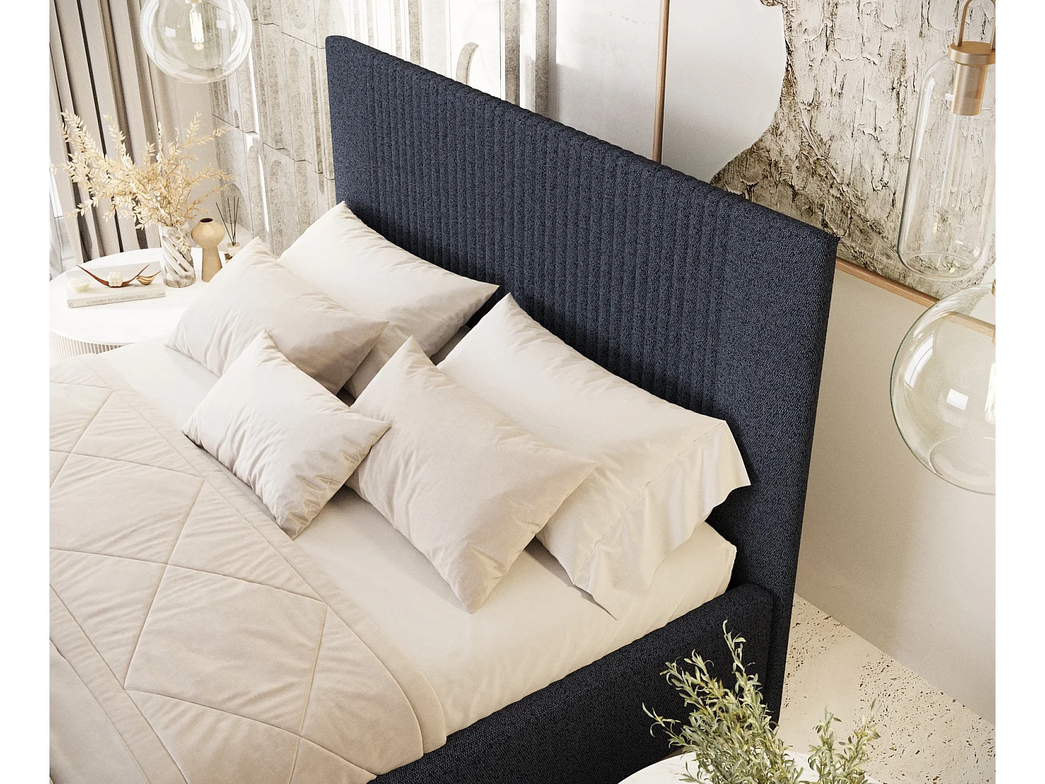 Polsterbett Etero - 180 x 200 cm - Webstoff - marineblau