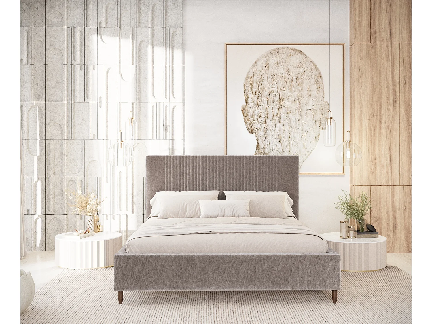 Lit coffre Etero - 140 x 200 cm - chenille - beige