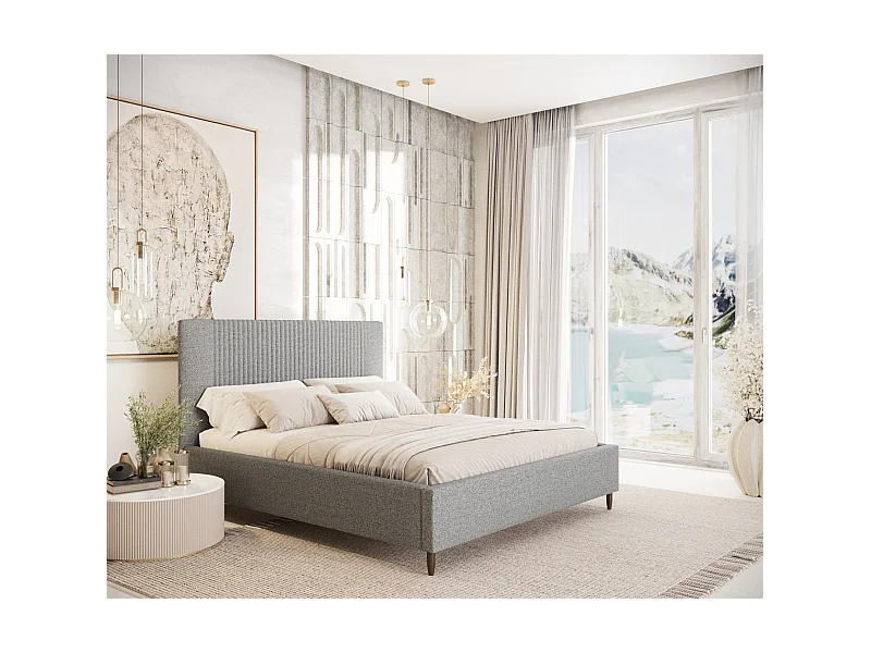 Polsterbett Etero - 140 x 200 cm - Webstoff - grau