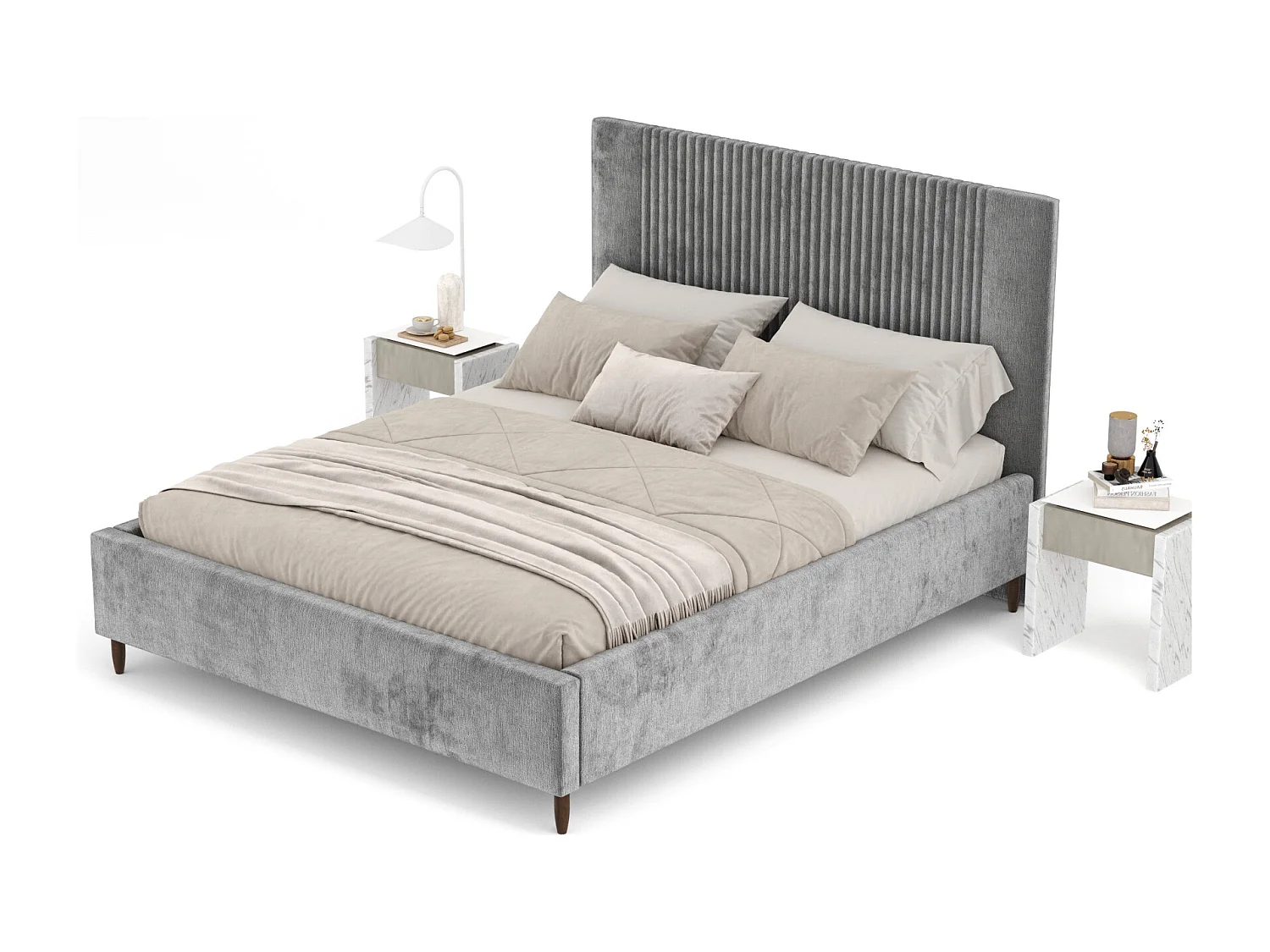 Polsterbett Etero - 160 x 200 cm - Chenille-Stoff - grau