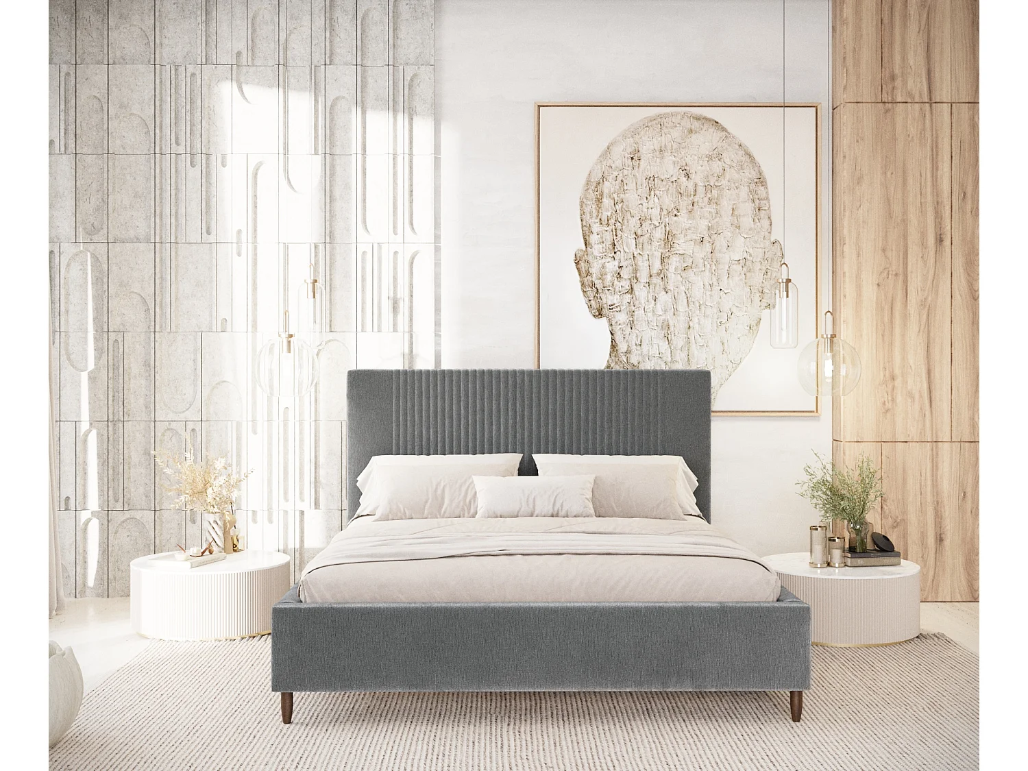 Polsterbett Etero - 160 x 200 cm - Chenille-Stoff - grau