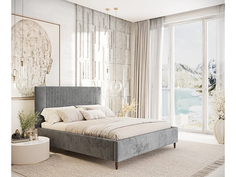 Lit coffre Etero - 160 x 200 cm - chenille - gris