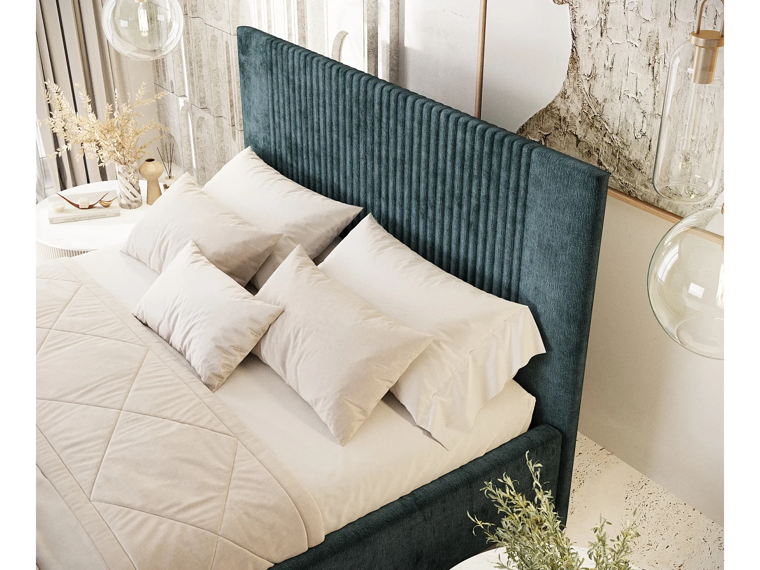 Lit coffre Etero - 180 x 200 cm - chenille - couleur sarcelle