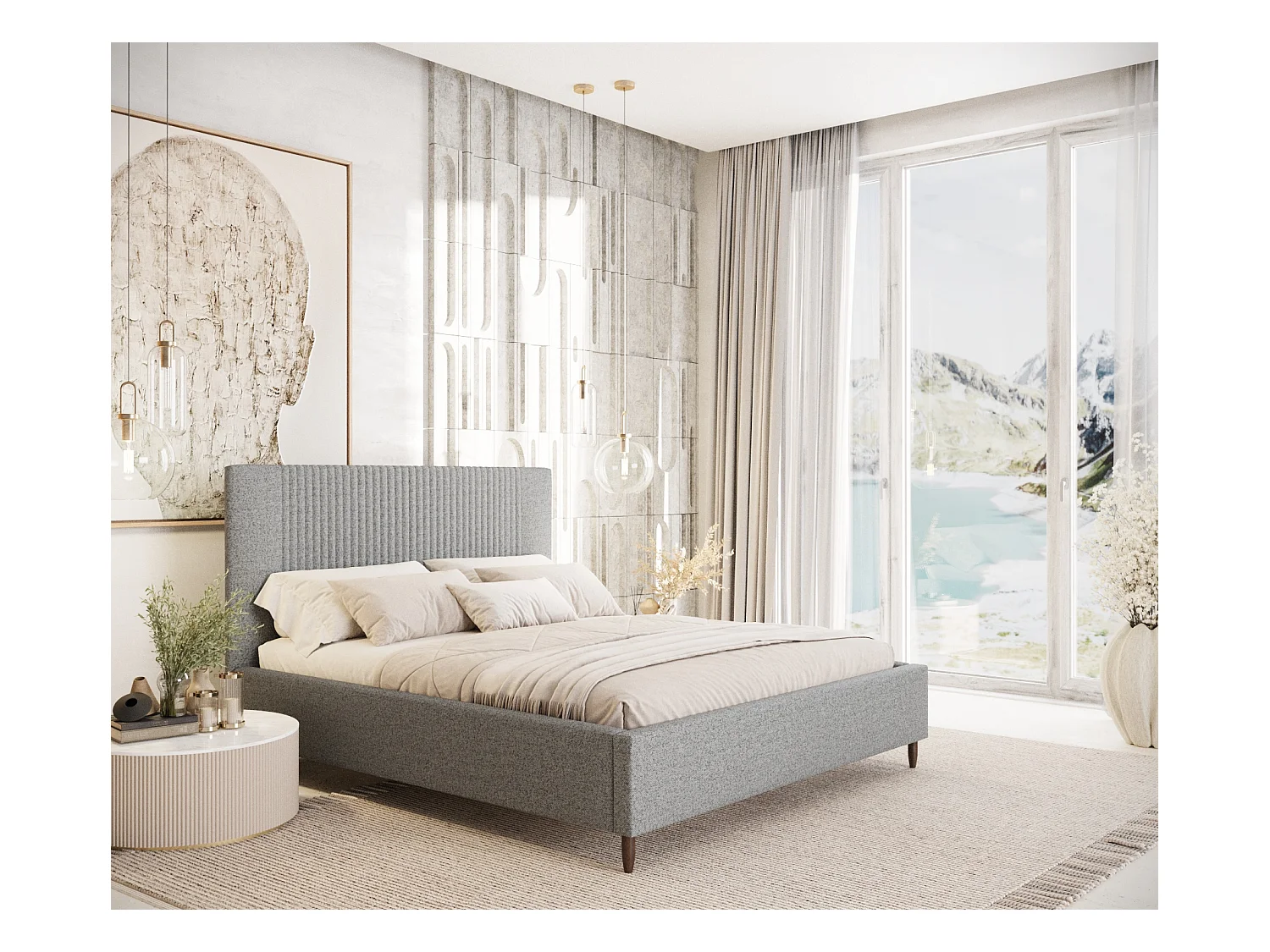 Lit coffre Etero - 160 x 200 cm - toile tissée - gris