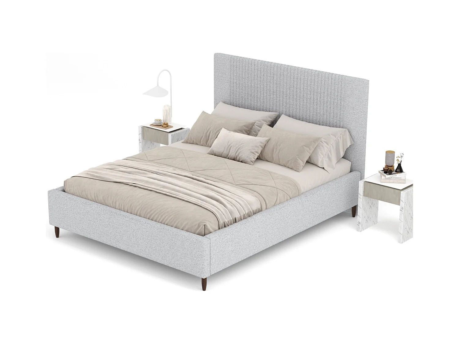 Polsterbett Etero - 160 x 200 cm - Webstoff - hellgrau