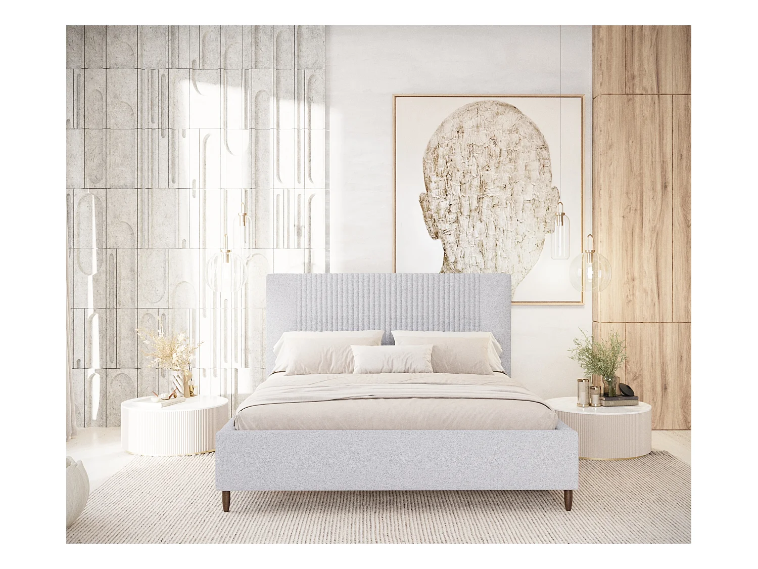 Polsterbett Etero - 160 x 200 cm - Webstoff - hellgrau