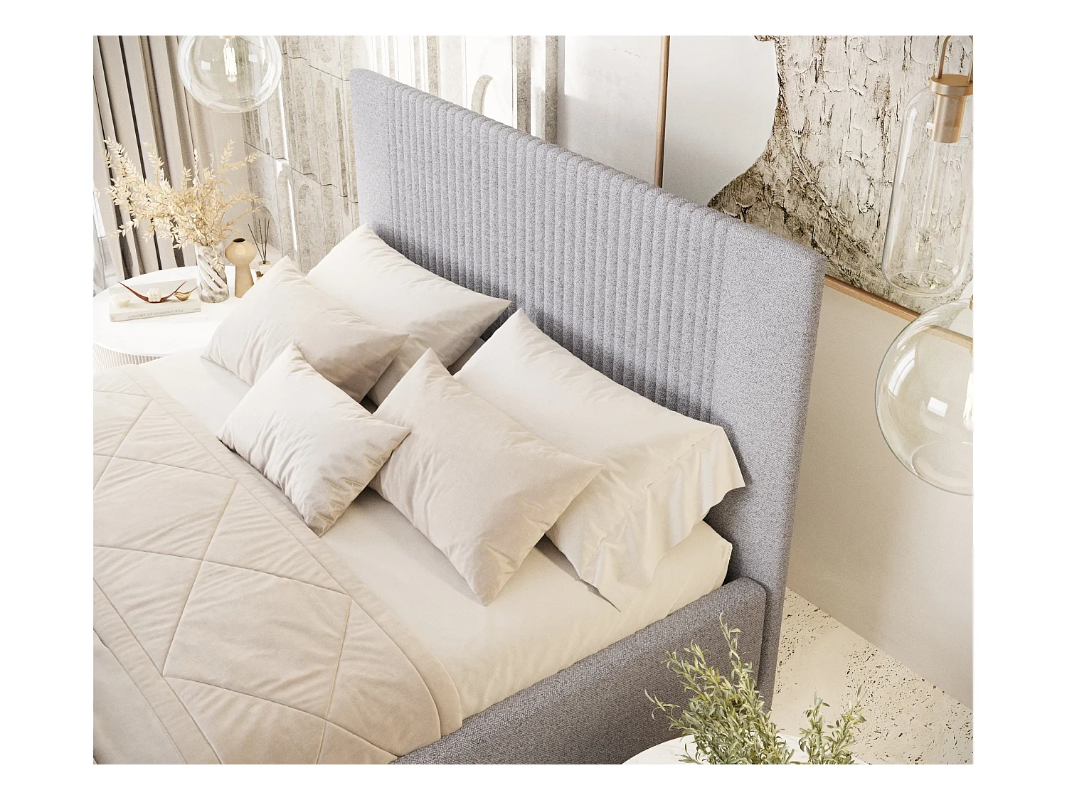 Polsterbett Etero - 160 x 200 cm - Webstoff - hellgrau