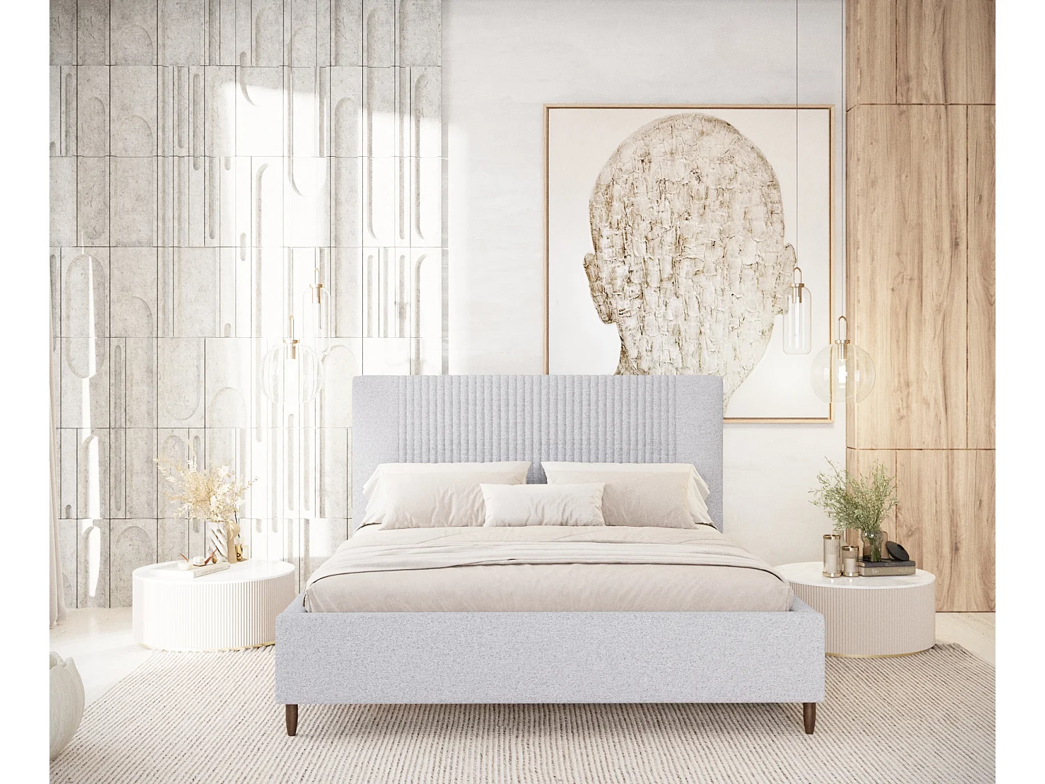 Polsterbett Etero - 160 x 200 cm - Webstoff - hellgrau