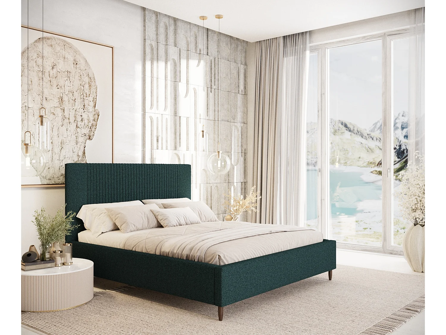 Polsterbett Etero - 120 x 200 cm - Webstoff - grün