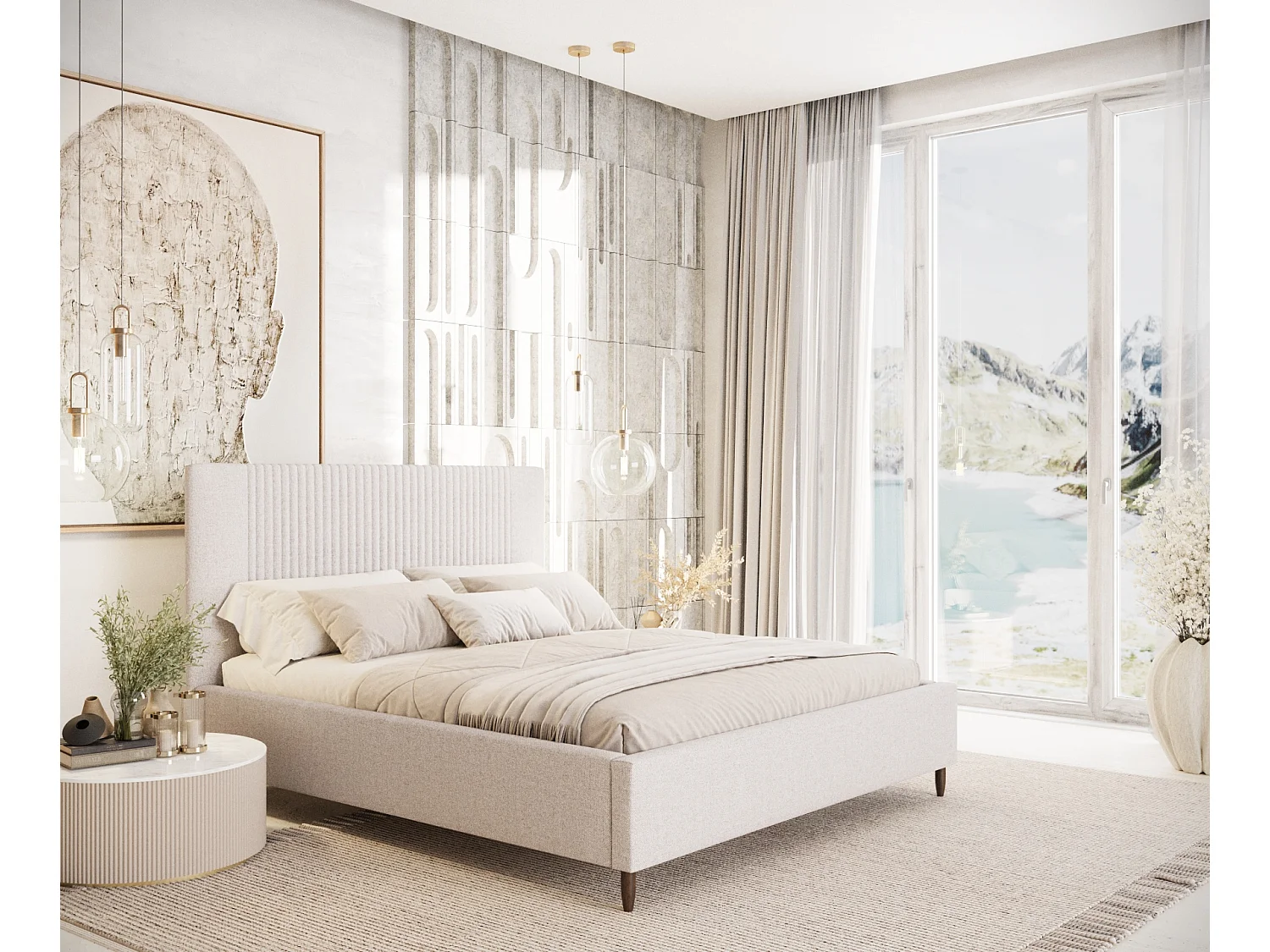 Polsterbett Etero - 140 x 200 cm - Webstoff - beige