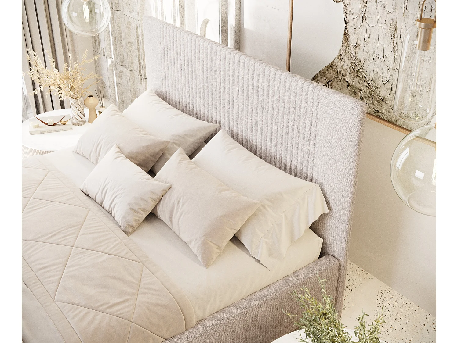 Polsterbett Etero - 140 x 200 cm - Webstoff - beige