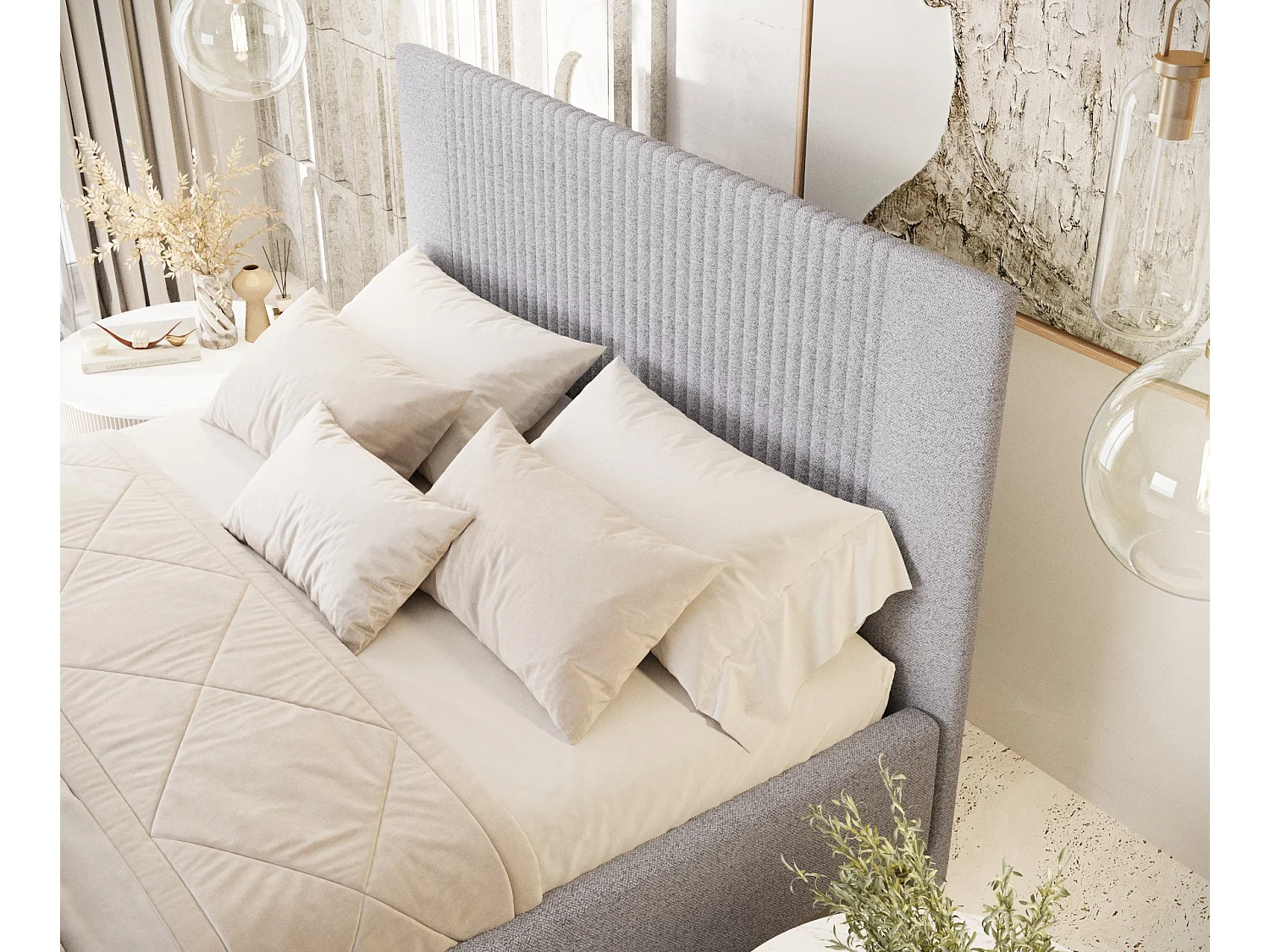 Polsterbett Etero - 140 x 200 cm - Webstoff - hellgrau