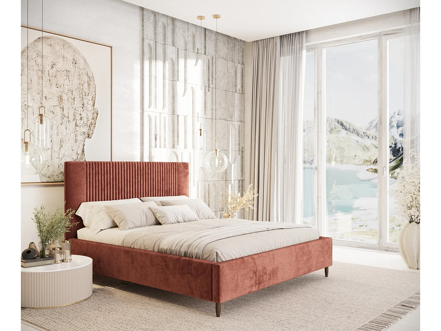 Lit coffre Etero - 120 x 200 cm - chenille - couleur cuivre