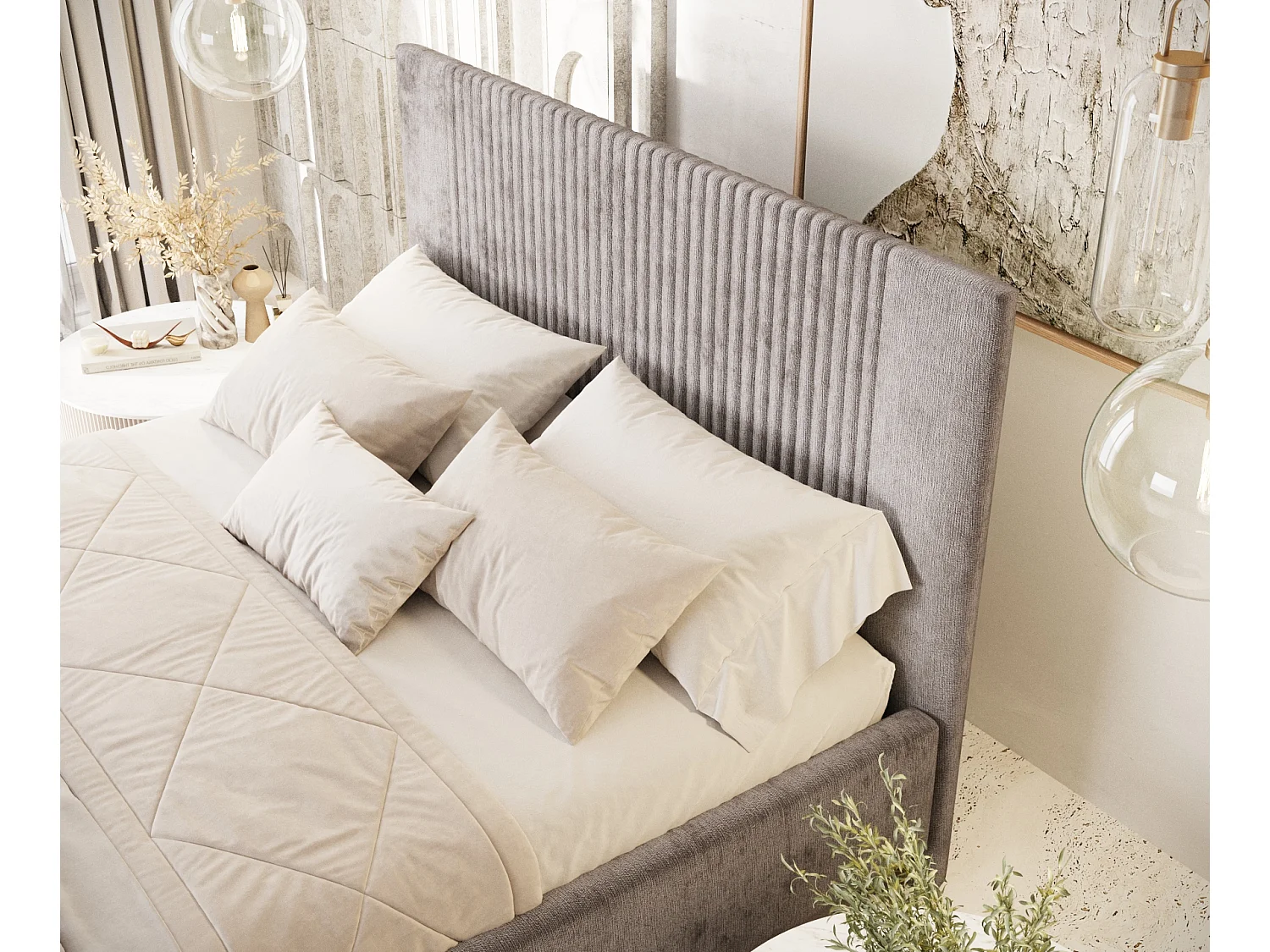 Lit coffre Etero - 120 x 200 cm - chenille - beige