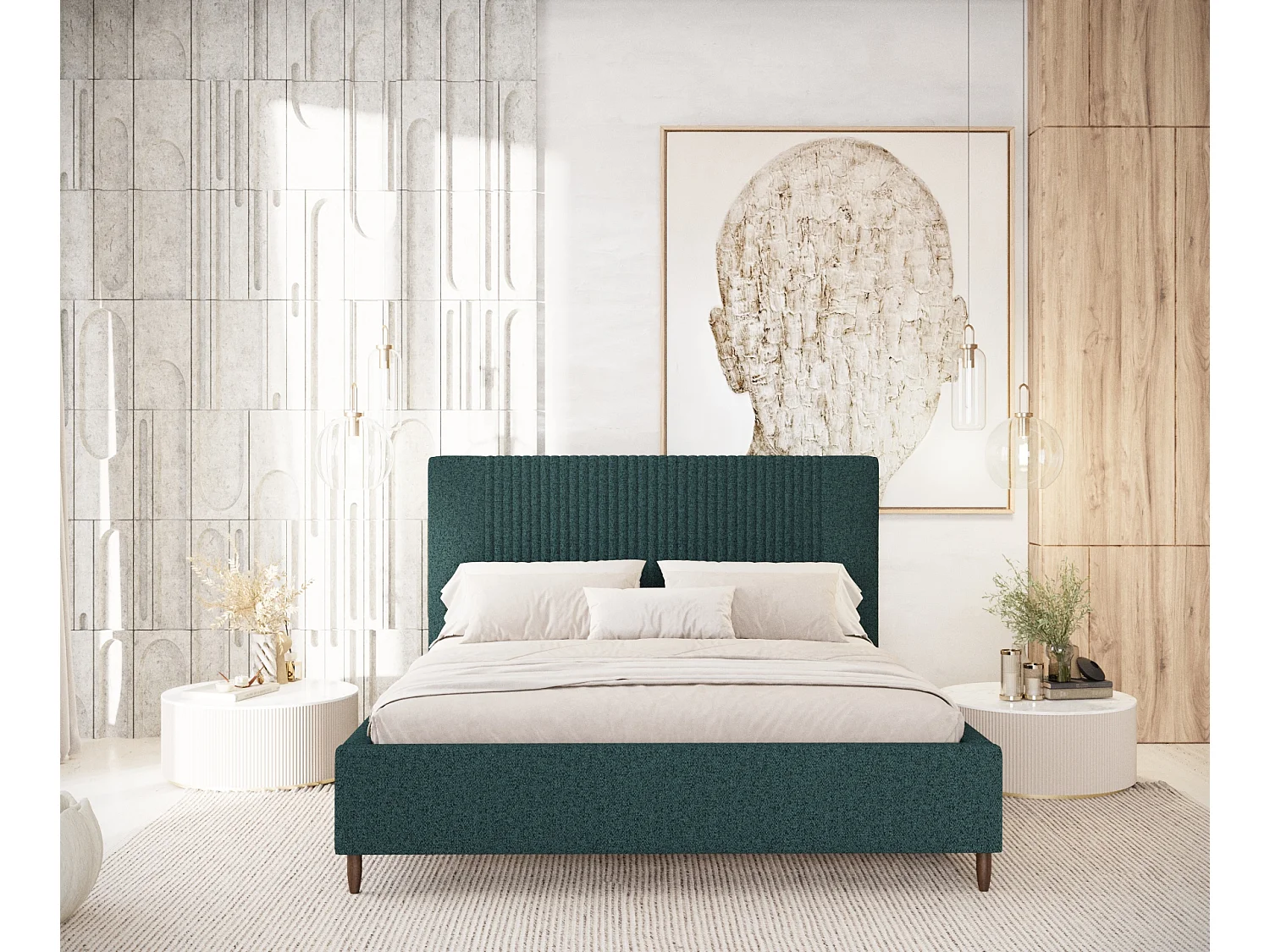 Polsterbett Etero - 160 x 200 cm - Webstoff - grün