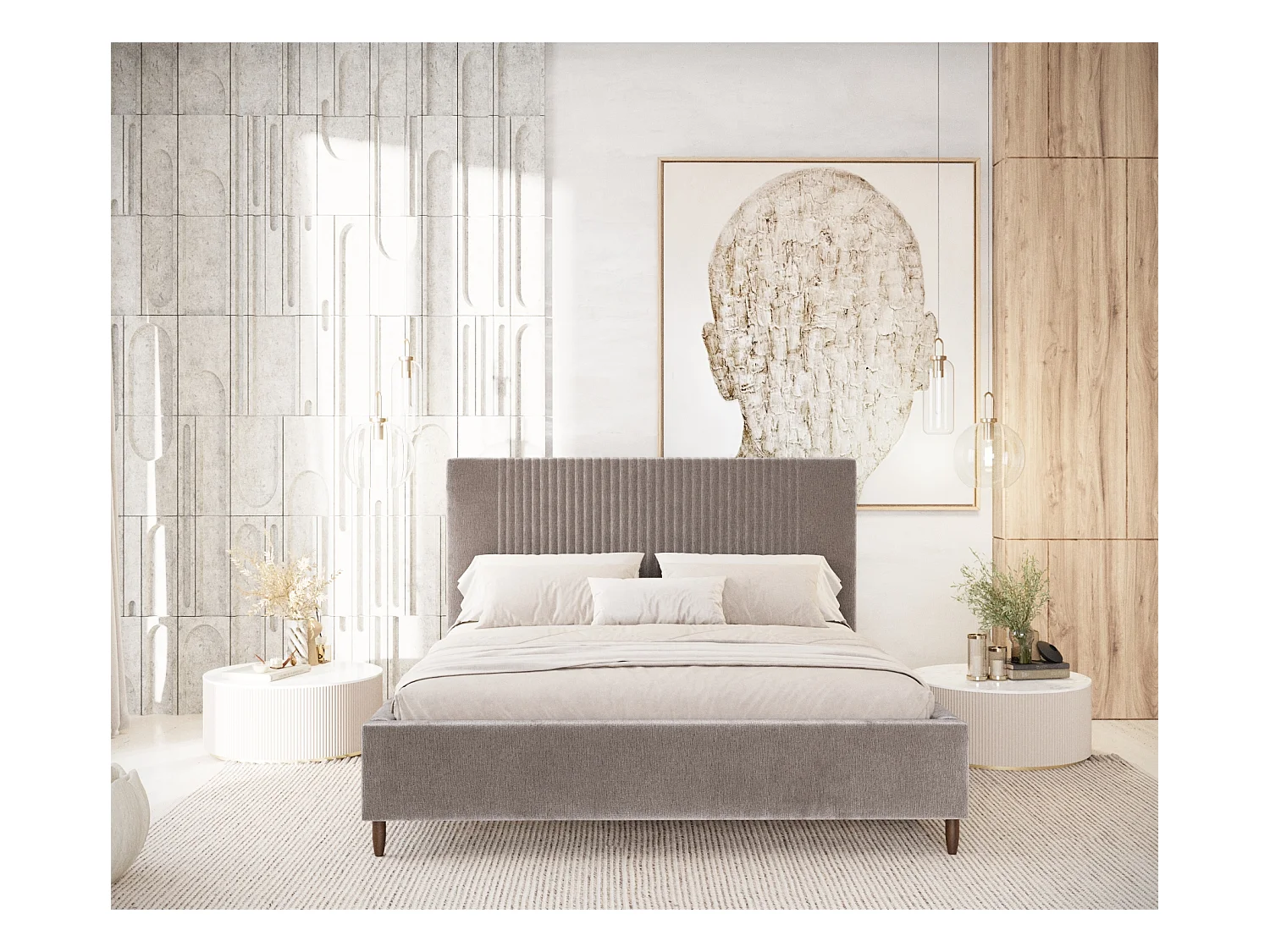 Polsterbett Etero - 200 x 200 cm - Chenille-Stoff - beige