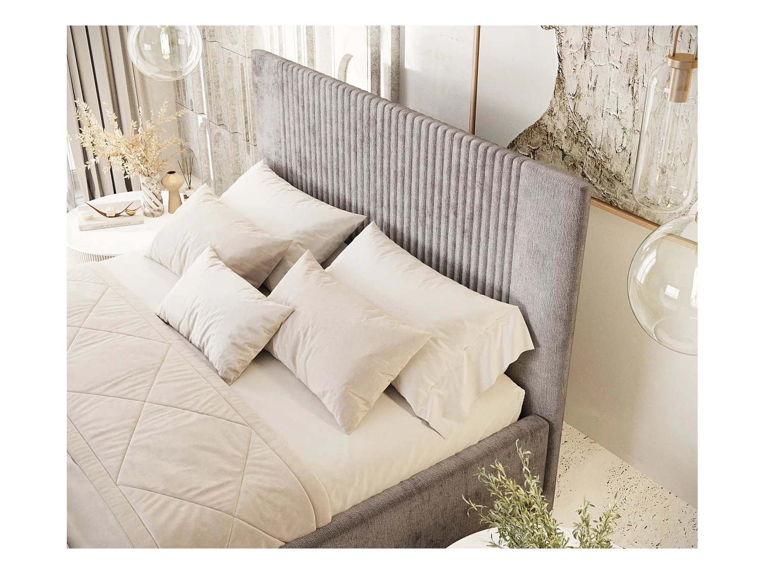 Polsterbett Etero - 200 x 200 cm - Chenille-Stoff - beige