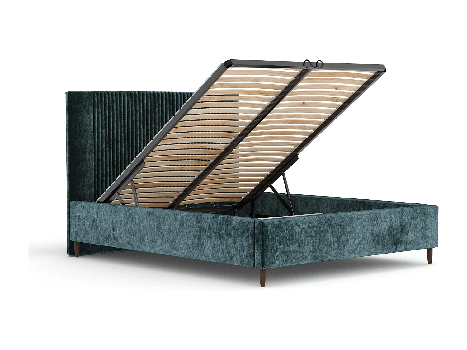 Lit coffre Etero - 200 x 200 cm - chenille - couleur sarcelle