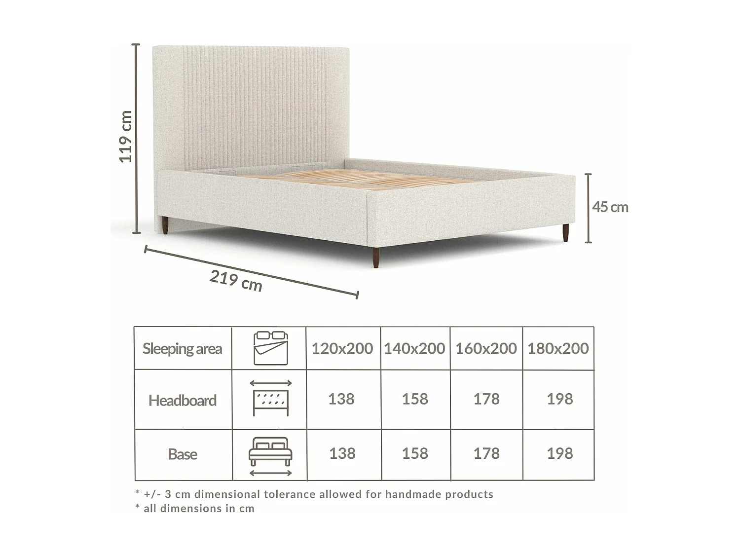 Polsterbett Etero - 200 x 200 cm - Webstoff - beige