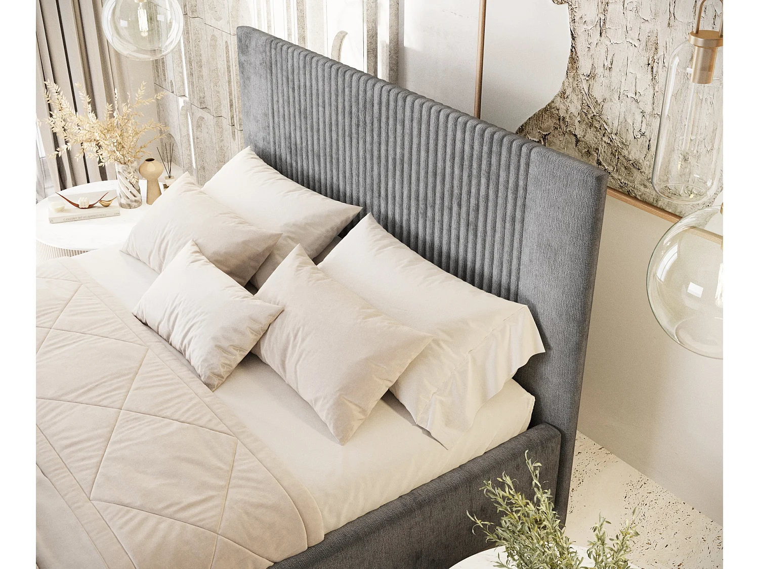 Lit coffre Etero - 140 x 200 cm - chenille - gris