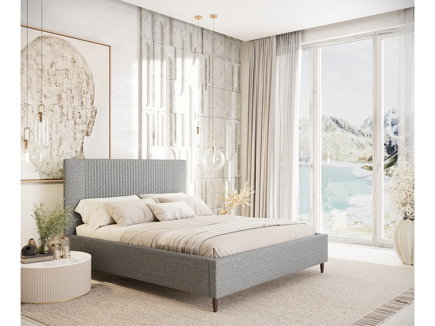 Lit coffre Etero - 200 x 200 cm - toile tissée - gris