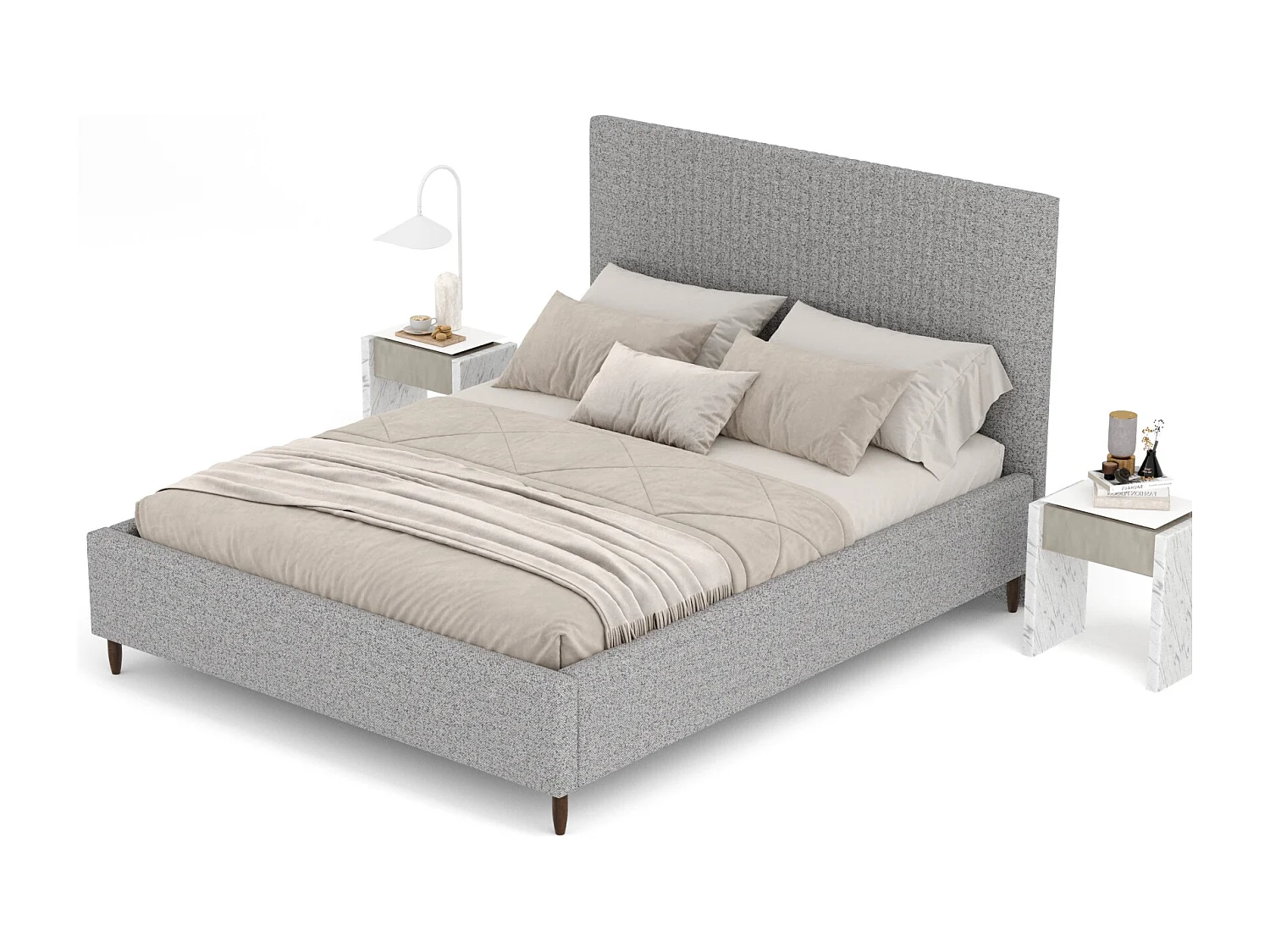 Lit coffre Etero - 200 x 200 cm - toile tissée - gris