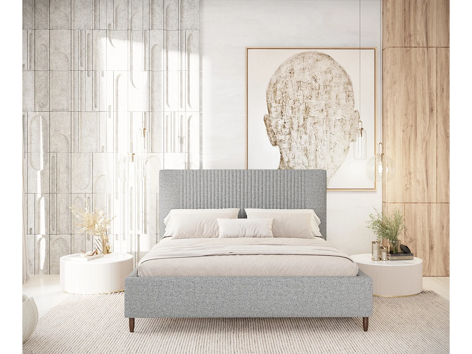 Lit coffre Etero - 200 x 200 cm - toile tissée - gris