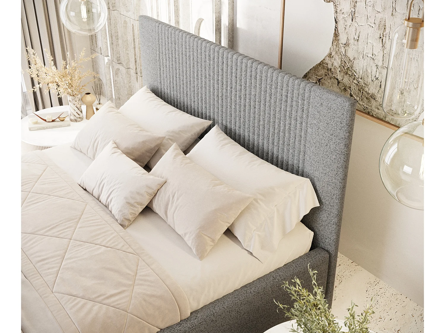 Lit coffre Etero - 200 x 200 cm - toile tissée - gris