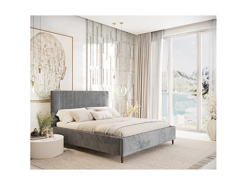 Polsterbett Etero - 180 x 200 cm - Chenille-Stoff - grau