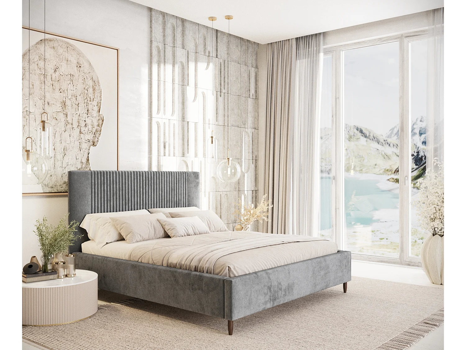 Polsterbett Etero - 180 x 200 cm - Chenille-Stoff - grau