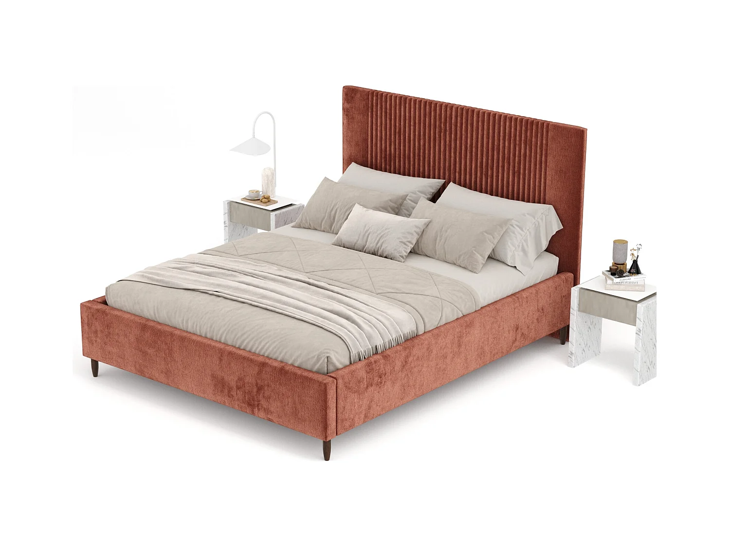 Polsterbett Etero - 140 x 200 cm - Chenille-Stoff - kupferfarbe