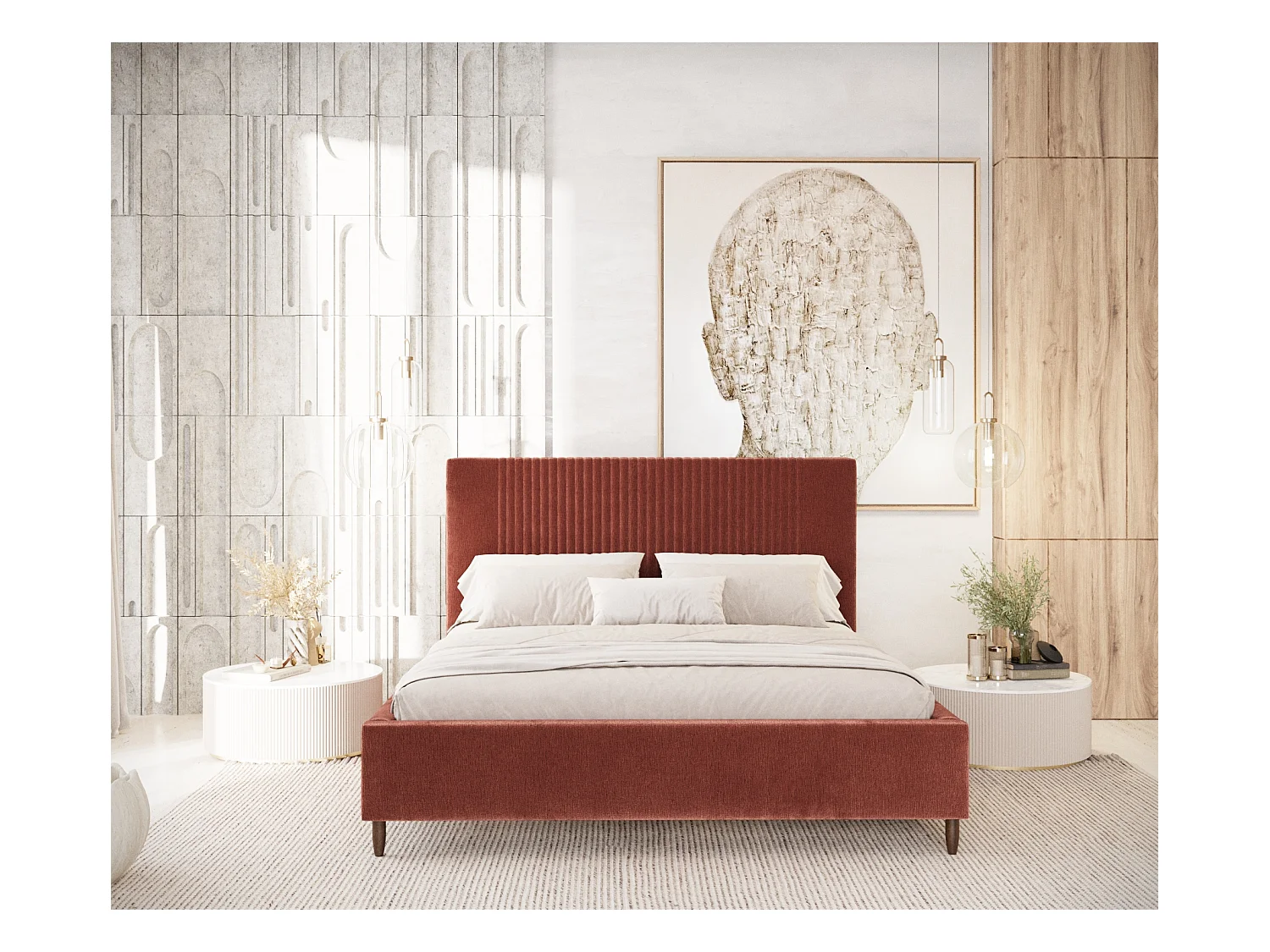 Polsterbett Etero - 140 x 200 cm - Chenille-Stoff - kupferfarbe