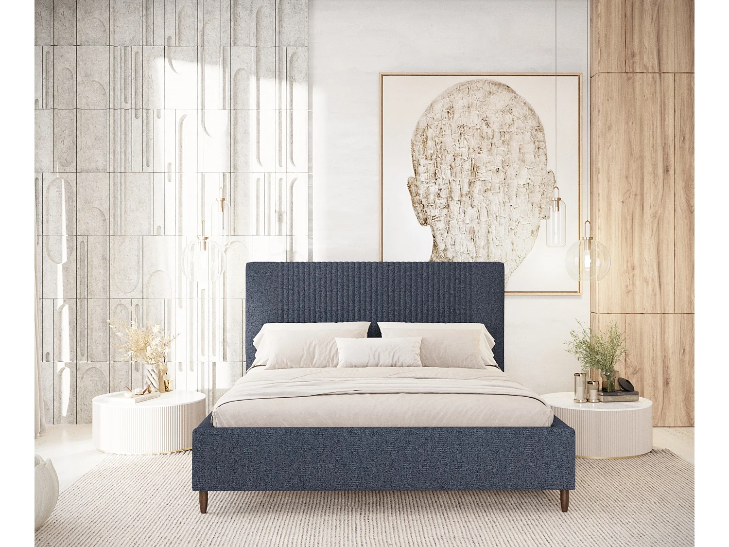 Lit coffre Etero - 160 x 200 cm - toile tissée - bleu marine