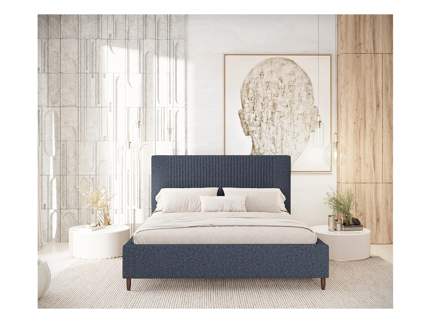 Polsterbett Etero - 160 x 200 cm - Webstoff - marineblau