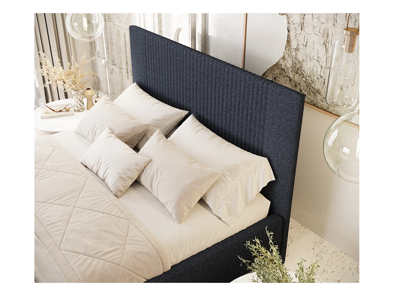 Polsterbett Etero - 160 x 200 cm - Webstoff - marineblau