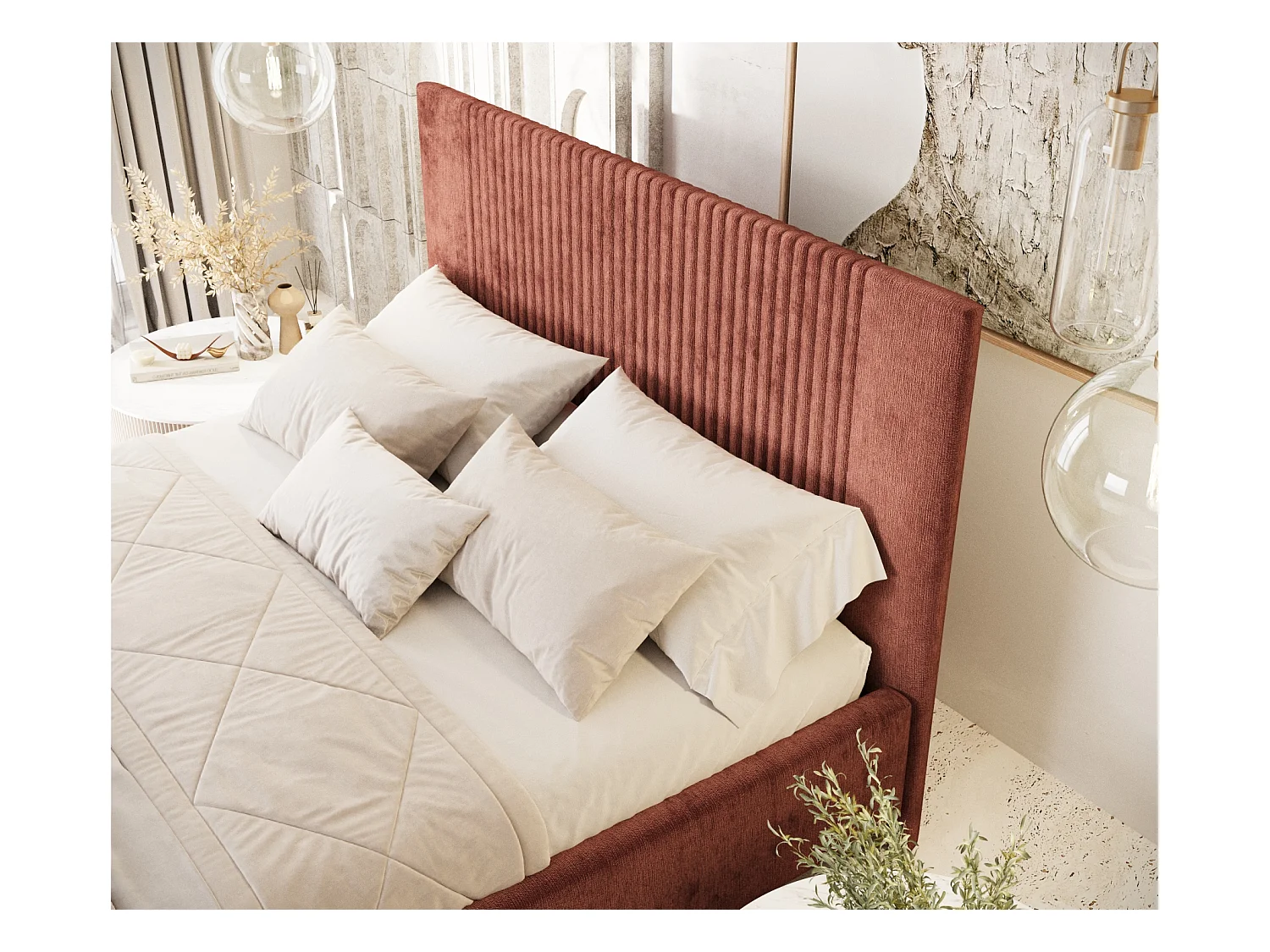 Lit coffre Etero - 180 x 200 cm - chenille - couleur cuivre