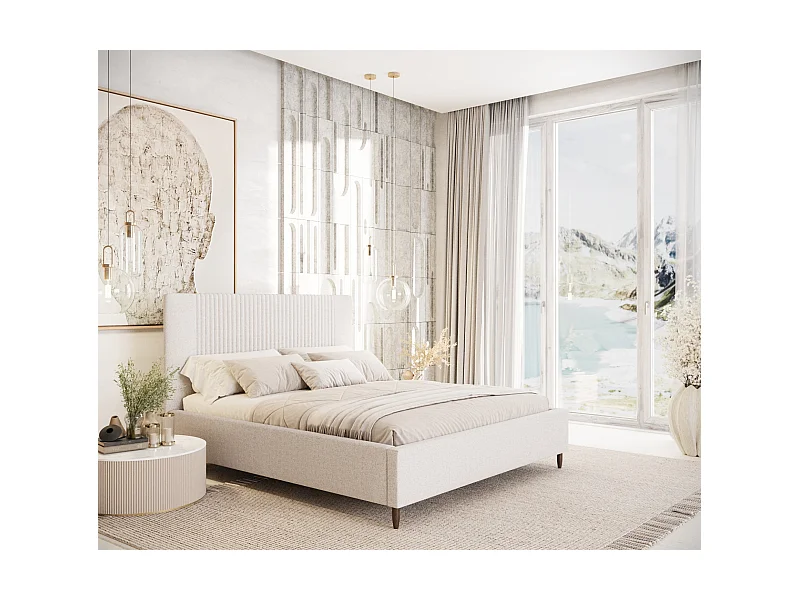 Polsterbett Etero - 140 x 200 cm - Webstoff - creme