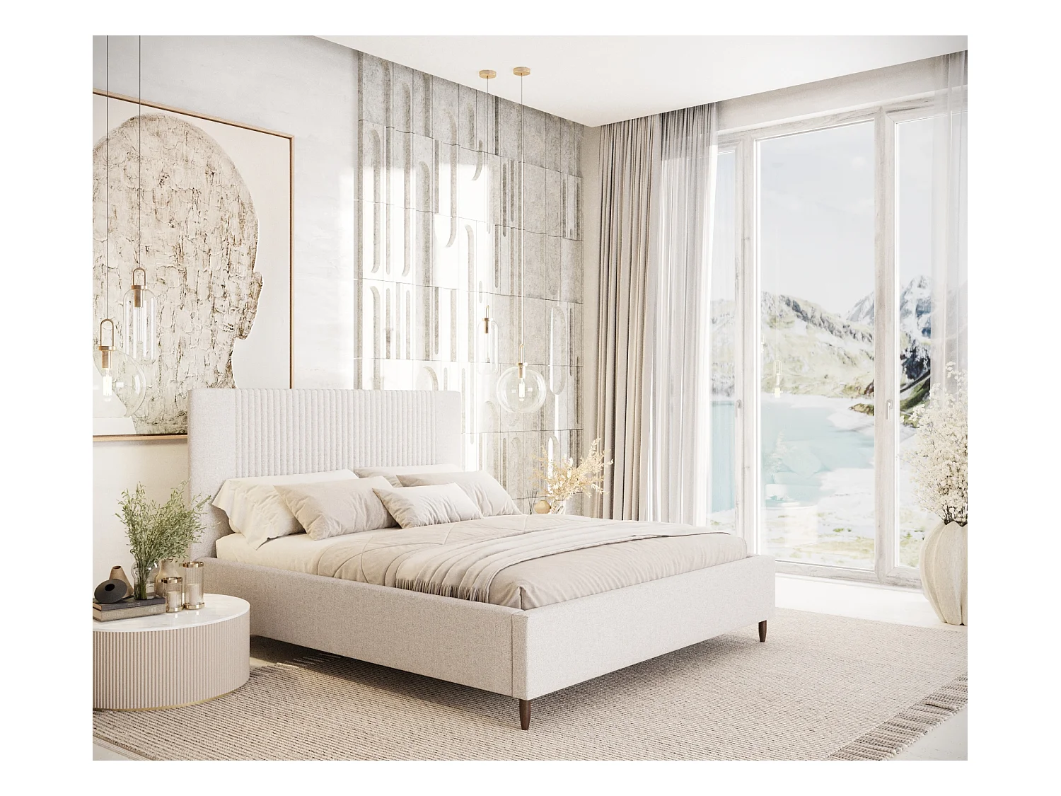 Lit coffre Etero - 140 x 200 cm - toile tissée - crème