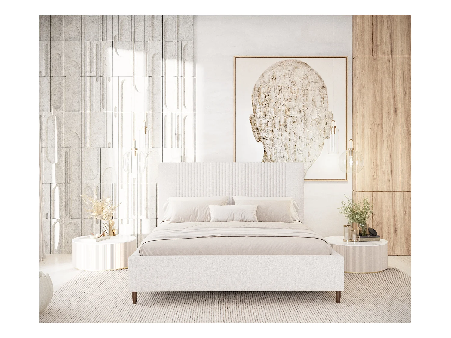 Lit coffre Etero - 140 x 200 cm - toile tissée - crème