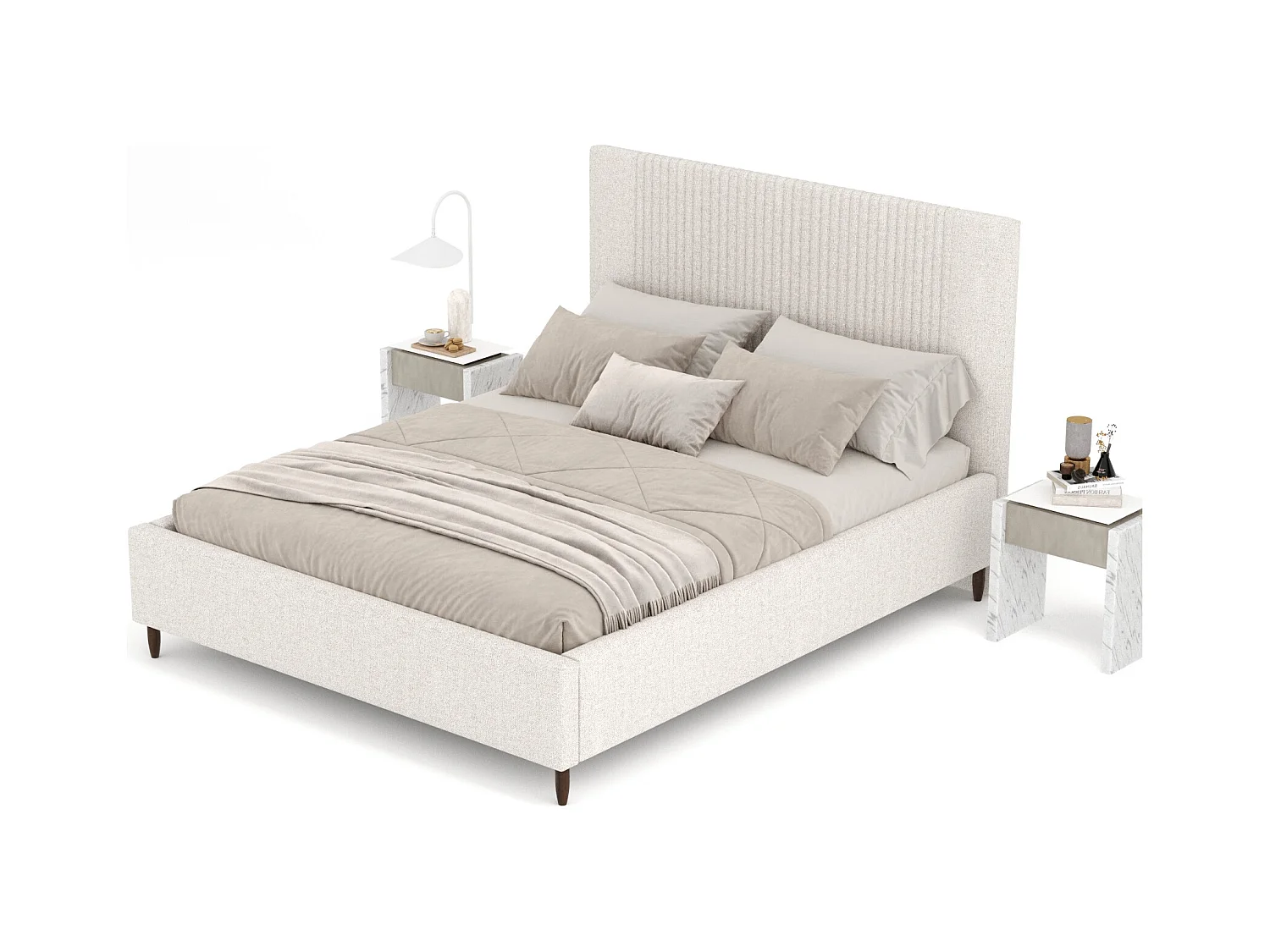 Polsterbett Etero - 140 x 200 cm - Webstoff - creme