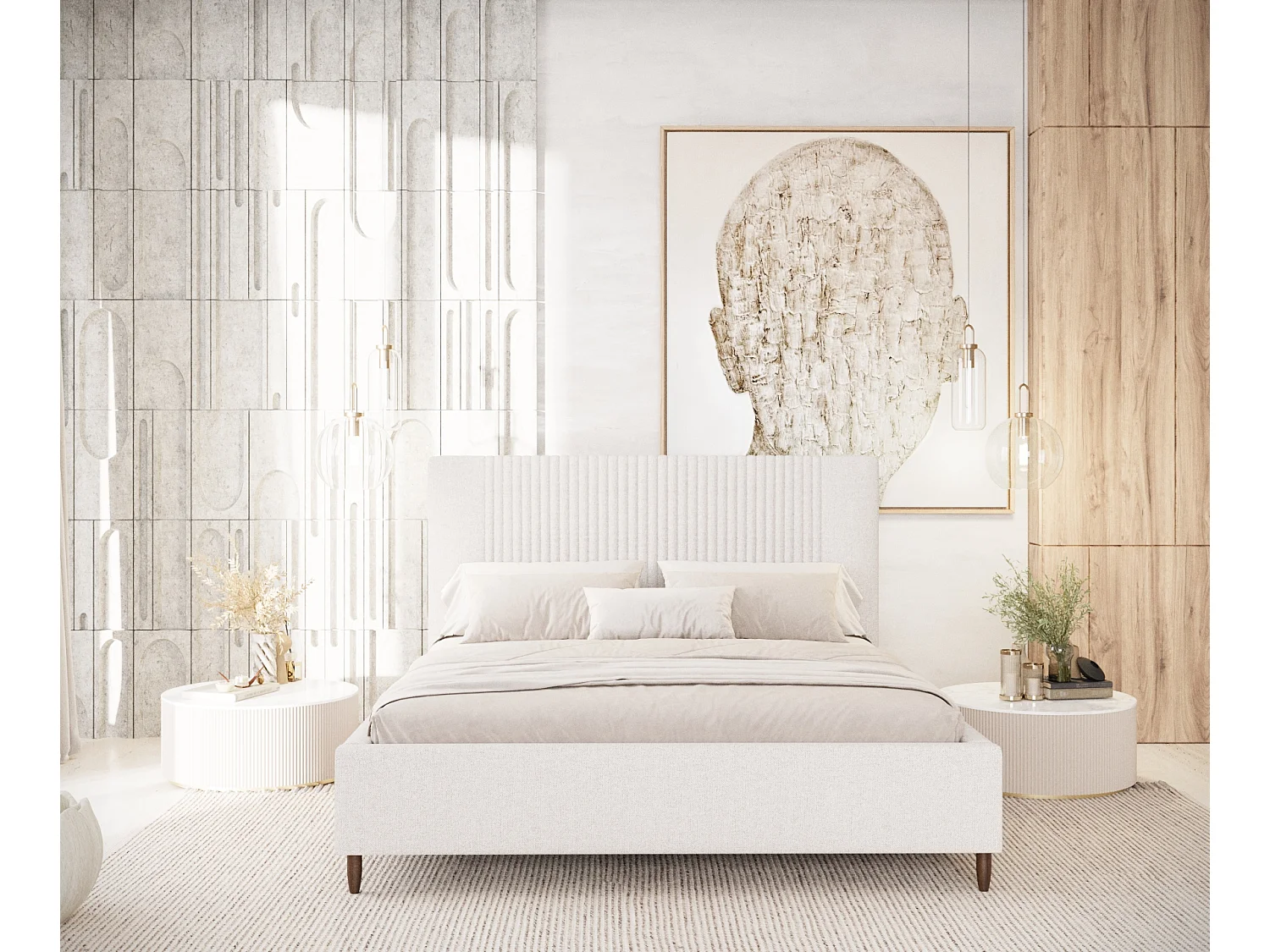 Polsterbett Etero - 140 x 200 cm - Webstoff - creme