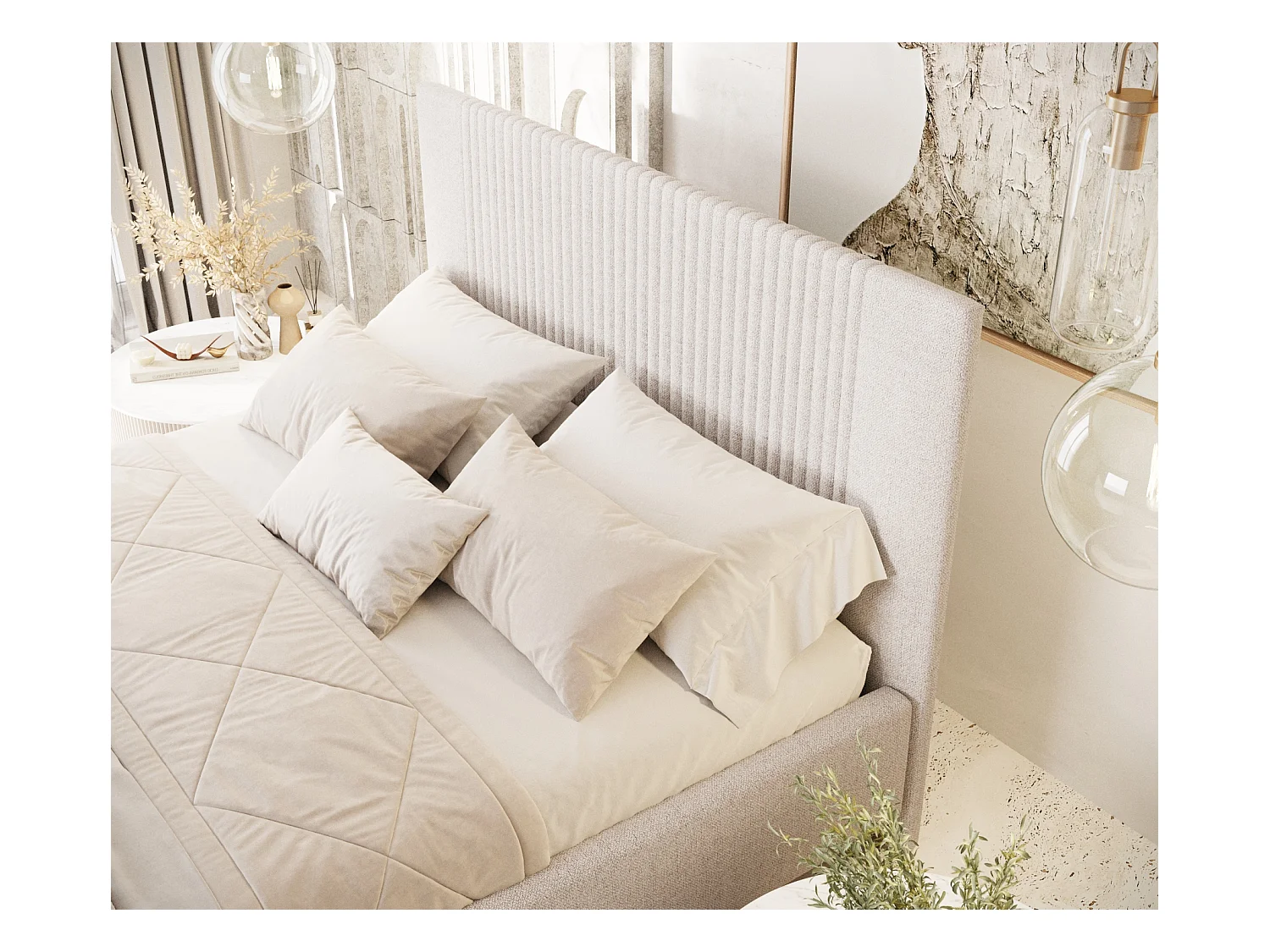 Polsterbett Etero - 140 x 200 cm - Webstoff - creme