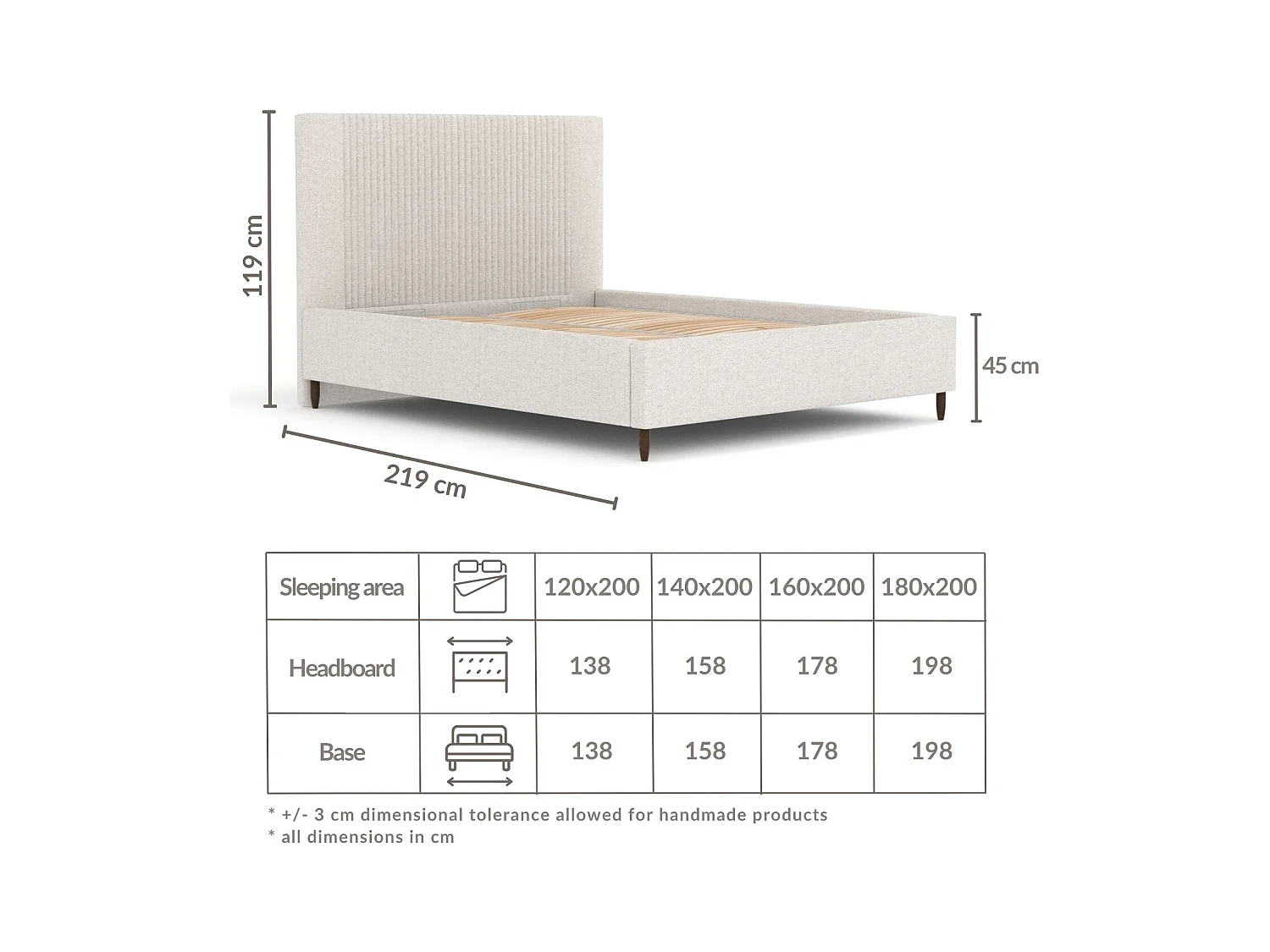 Polsterbett Etero - 140 x 200 cm - Webstoff - creme