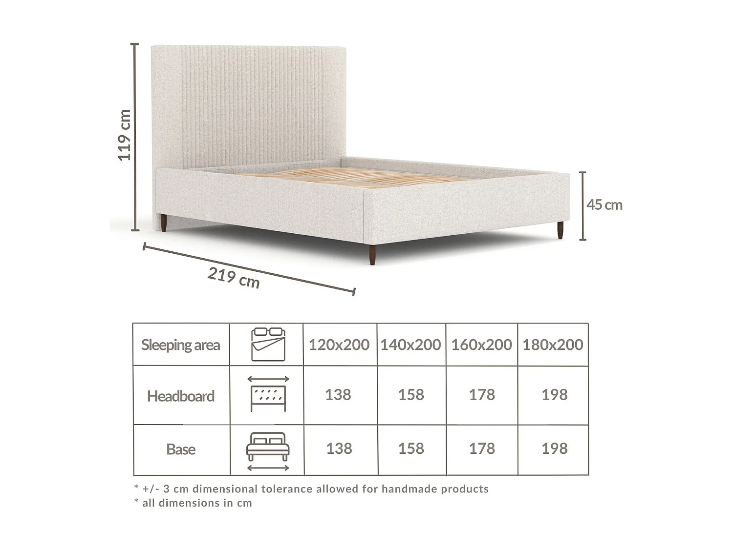 Polsterbett Etero - 120 x 200 cm - Webstoff - hellgrau